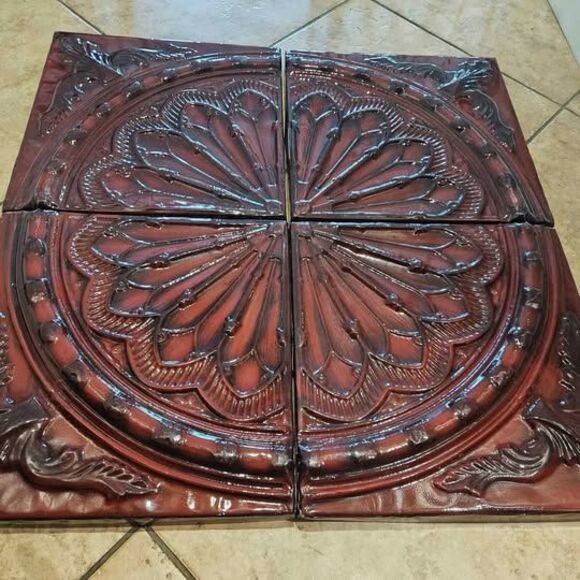 Metal 4 Piece Maroon Rust Red Medallion Wall Art each piece 16' X 16' - Picture 1 of 4